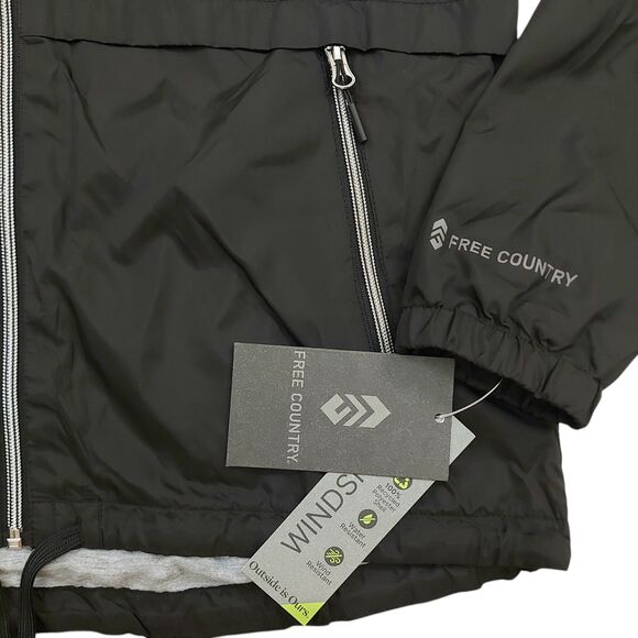 Free Country Windbreaker Mens Medium Black Lined Hooded Full Zip Outdoor Travel - Picture 4 of 12